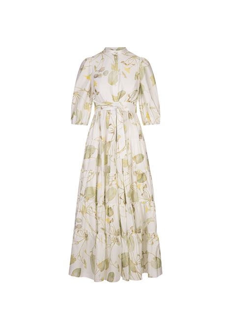 Vestito Midi a Mancihe Corte Stampato ERDEM | VC25-D919-WLFCPLILYPAD VINE WHITE